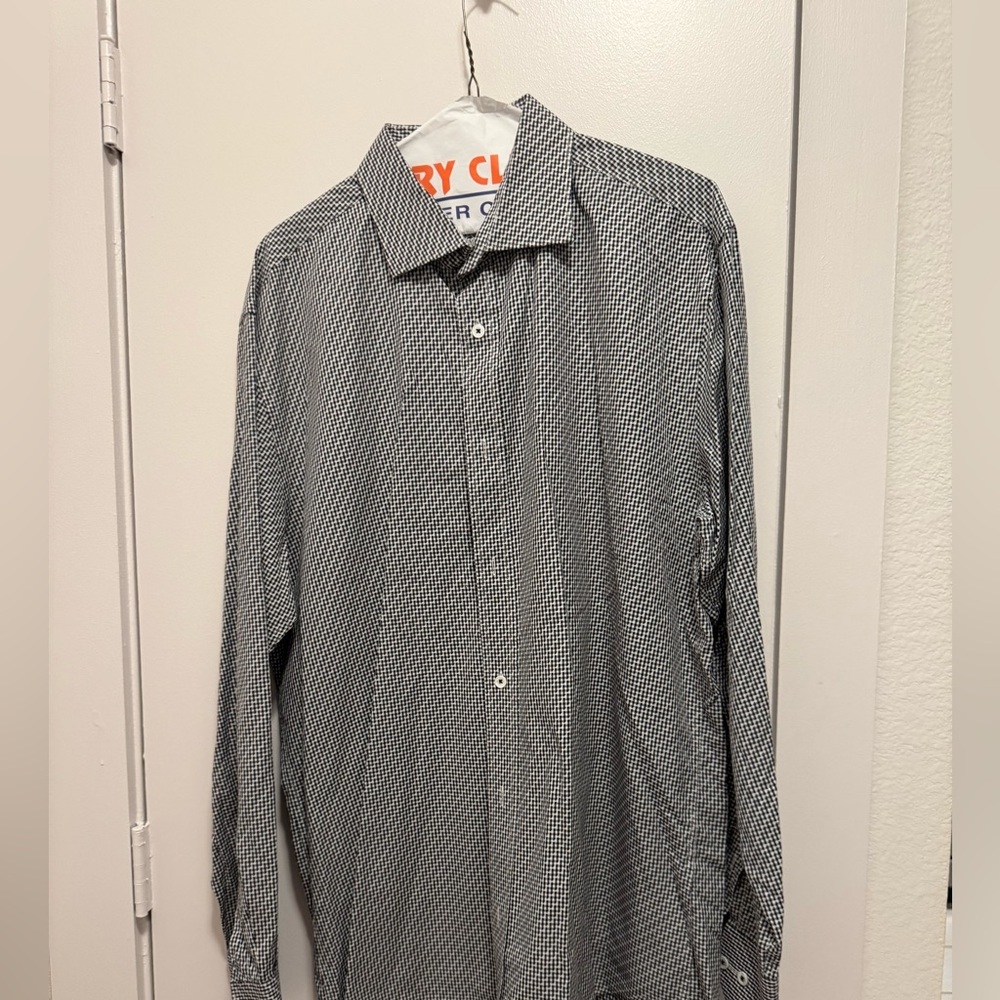 Bugatchi Men’s XL Shaped Fit Casual Button Down Dress LS  Shirt Black Checkered